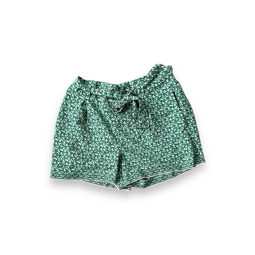Max Studio Green Floral Dressy Paperbag Shorts Elastic Waist Tie Belted Boho XL
